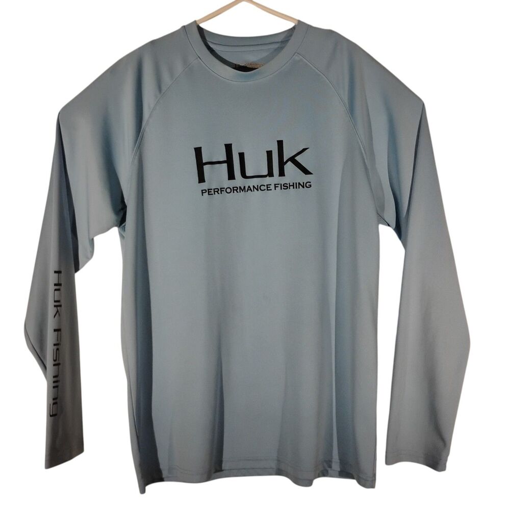 Huk tshirt mens m medium baby blue performance fishing long sleeve graphic tee